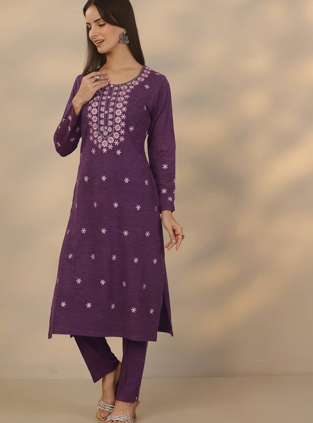 LIBAS Embroidered Straight Winter Kurta Set
