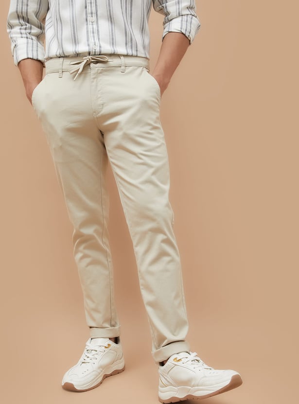 FAME FOREVER Solid Slim Tapered Trousers