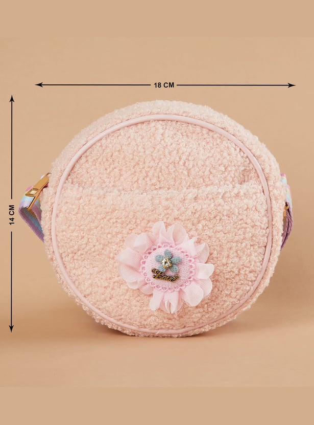 GINGER Girls Floral Applique Sling Bag with Pouch