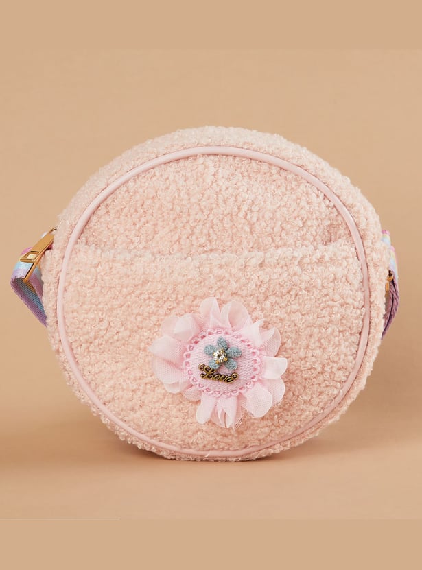 GINGER Girls Floral Applique Sling Bag with Pouch