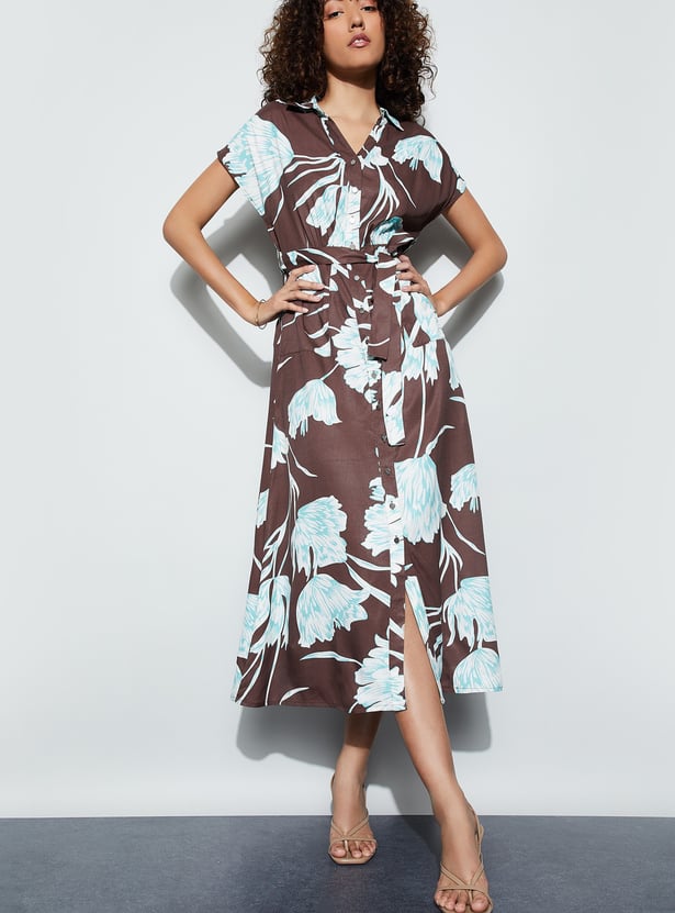 CODE Floral Print Shirt Dress with Belt