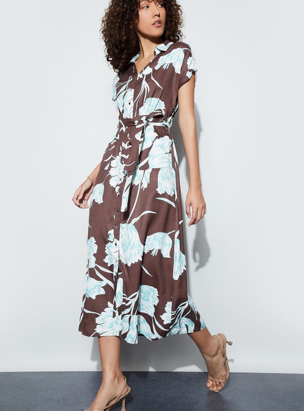 CODE Floral Print Shirt Dress with Belt