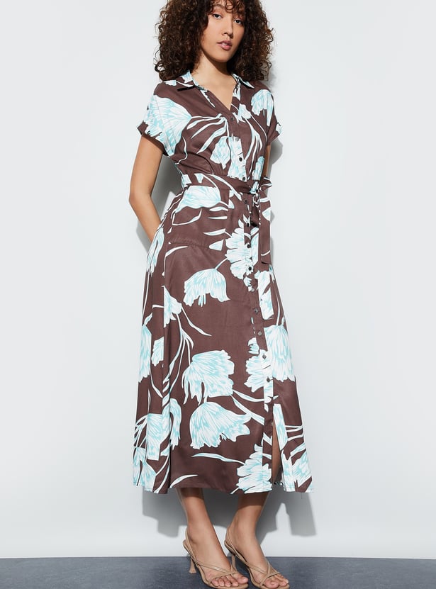 CODE Floral Print Shirt Dress with Belt