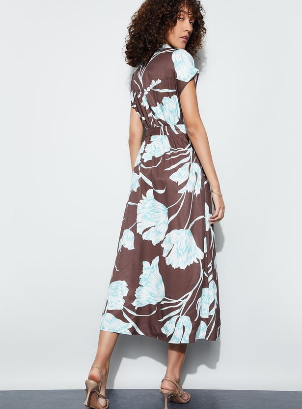 CODE Floral Print Shirt Dress with Belt