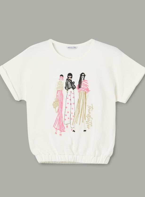 FAME FOREVER Girls Embroidered Blouson Top