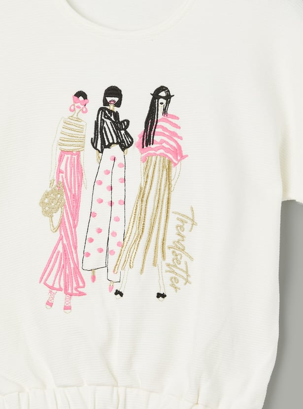 FAME FOREVER Girls Embroidered Blouson Top