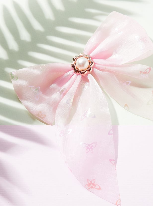 FAME FOREVER Embellished Bow-Shaped Hair Clip
