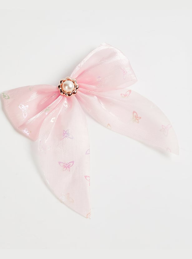 FAME FOREVER Embellished Bow-Shaped Hair Clip