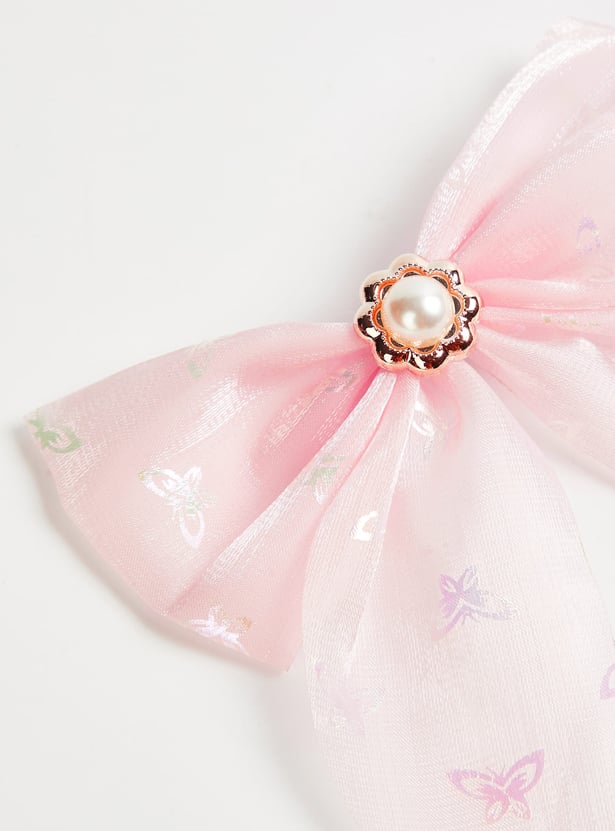 FAME FOREVER Embellished Bow-Shaped Hair Clip