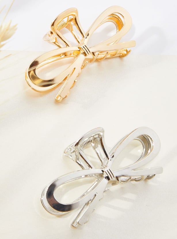 FAME FOREVER Metallic Bow Claw Hair Clip - Pack of 2