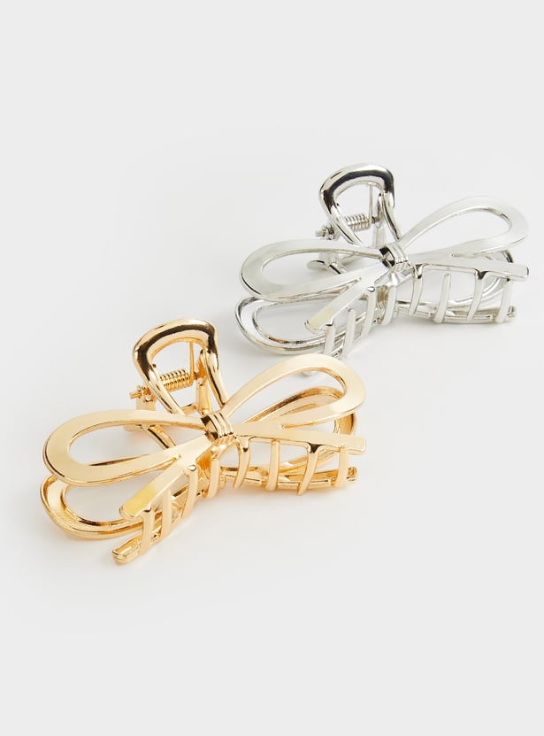 FAME FOREVER Metallic Bow Claw Hair Clip - Pack of 2