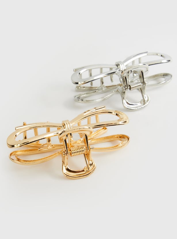 FAME FOREVER Metallic Bow Claw Hair Clip - Pack of 2