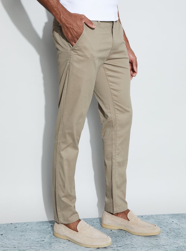 CODE Solid Slim Straight Trousers