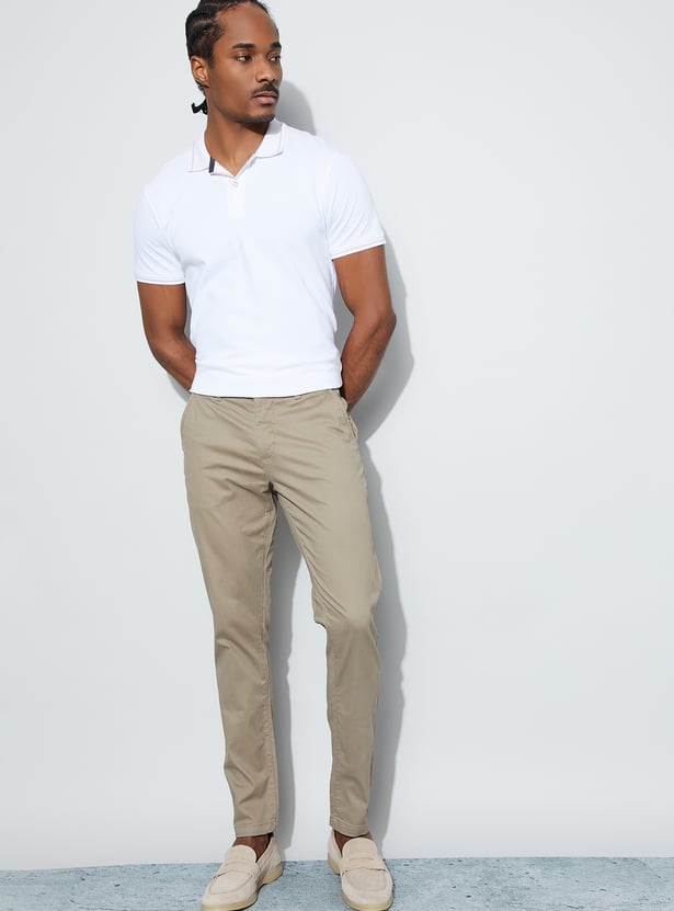 CODE Solid Slim Straight Trousers