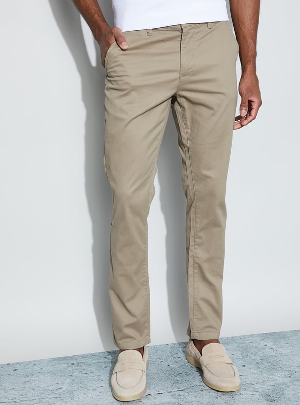 CODE Solid Slim Straight Trousers