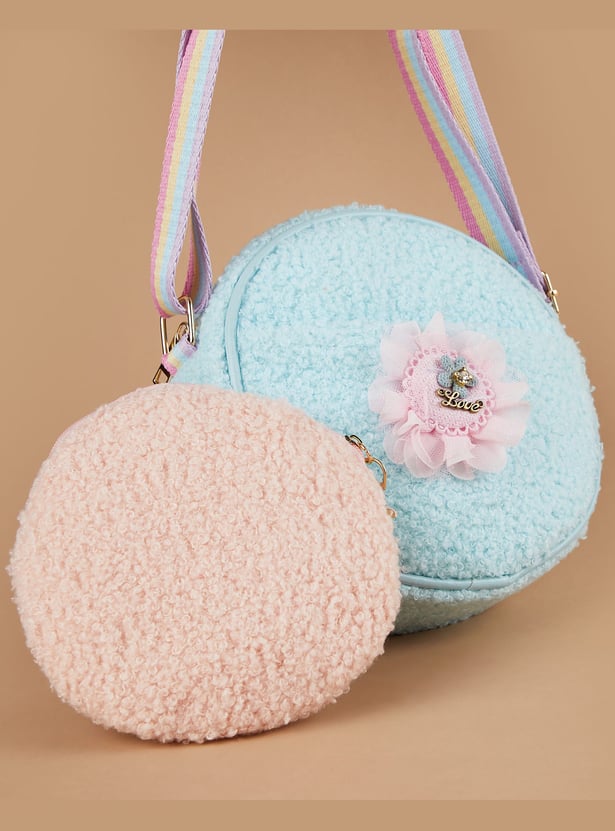 GINGER Girls Floral Applique Sling Bag with Pouch