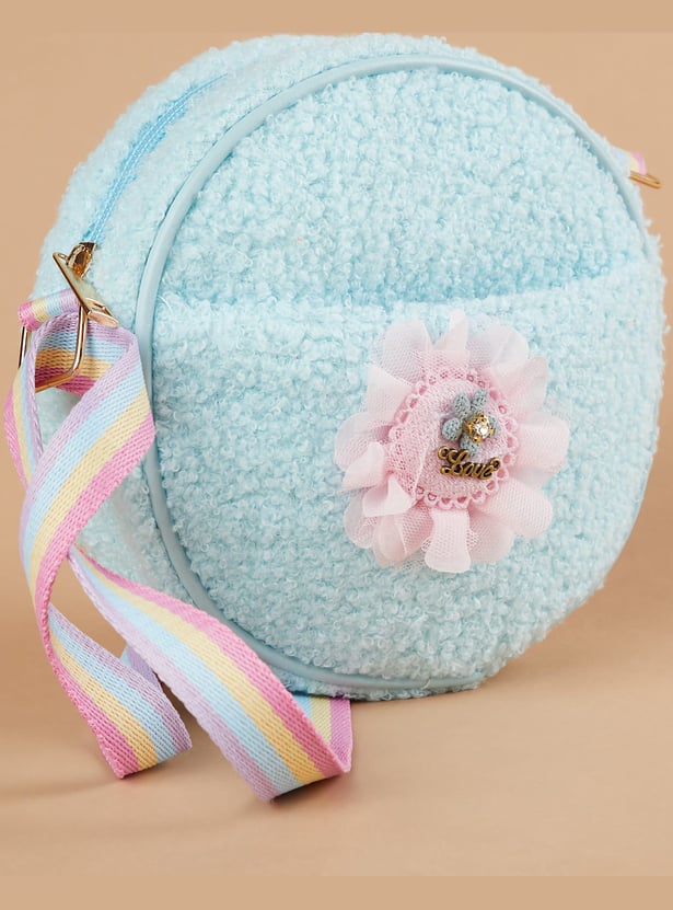 GINGER Girls Floral Applique Sling Bag with Pouch