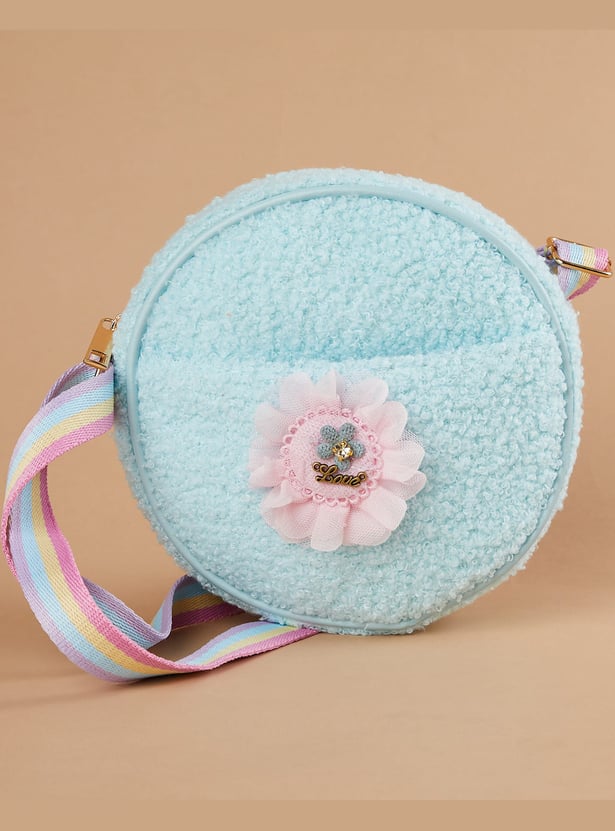 GINGER Girls Floral Applique Sling Bag with Pouch