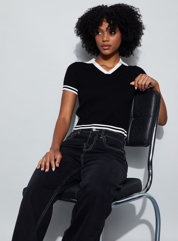 GINGER Knitted Johnny Collar Top