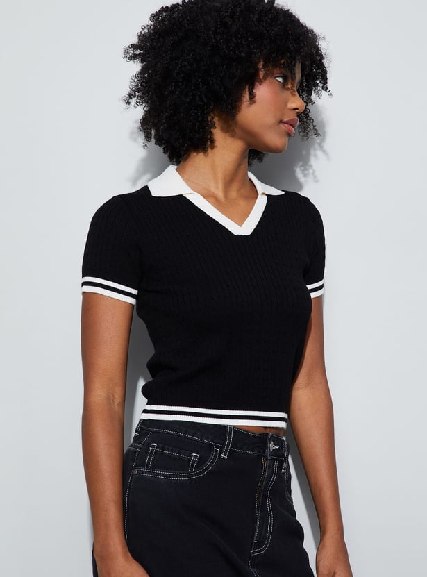 GINGER Knitted Johnny Collar Top
