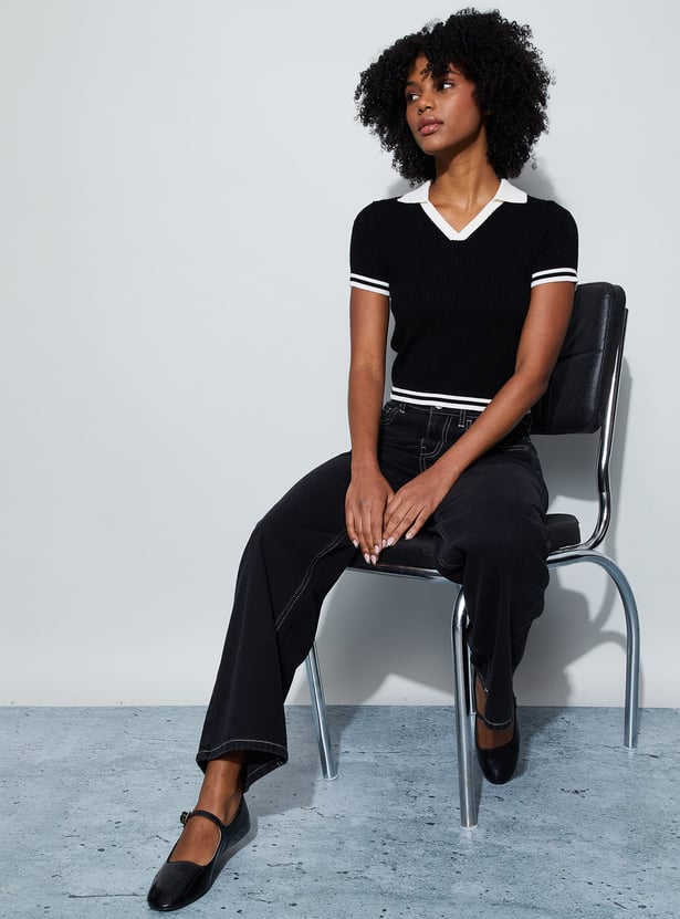 GINGER Knitted Johnny Collar Top