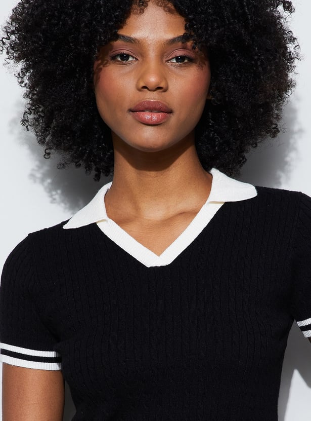 GINGER Knitted Johnny Collar Top