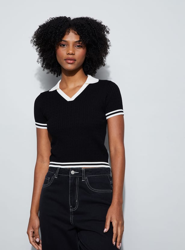 GINGER Knitted Johnny Collar Top