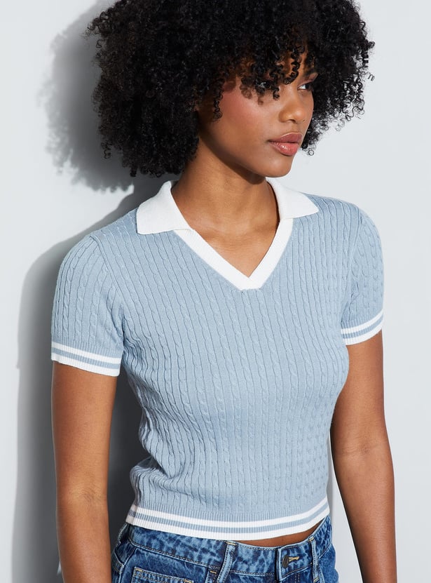 GINGER Knitted Johnny Collar Top