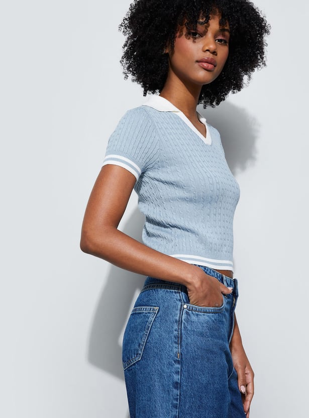 GINGER Knitted Johnny Collar Top