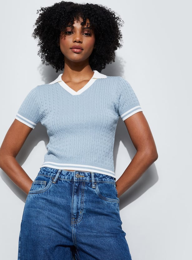 GINGER Knitted Johnny Collar Top
