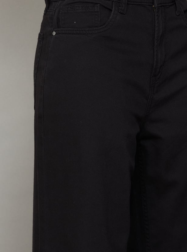 GO COLORS Solid Wide Leg Jeans