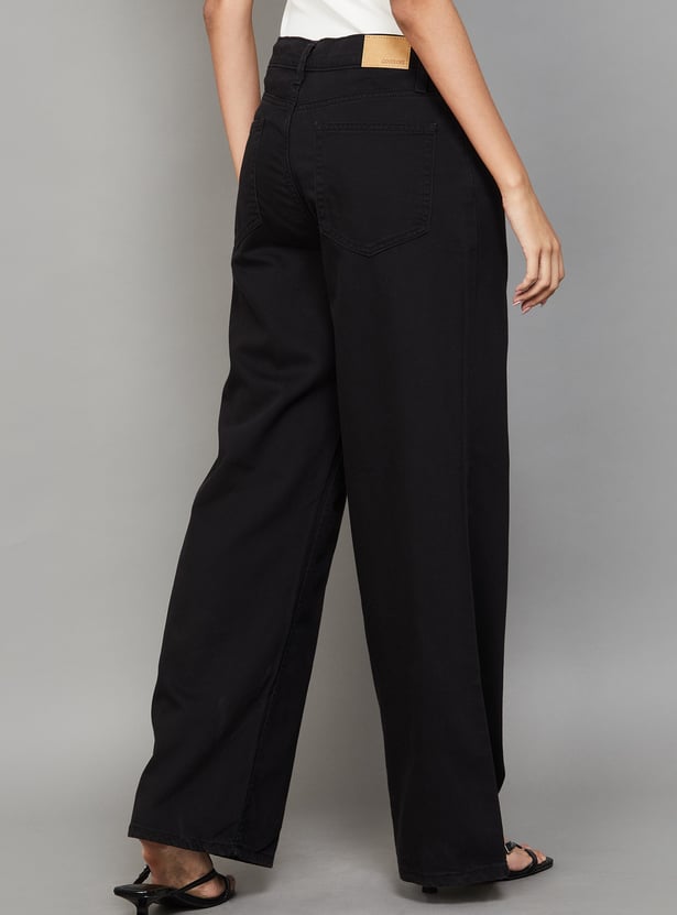 GO COLORS Solid Wide Leg Jeans