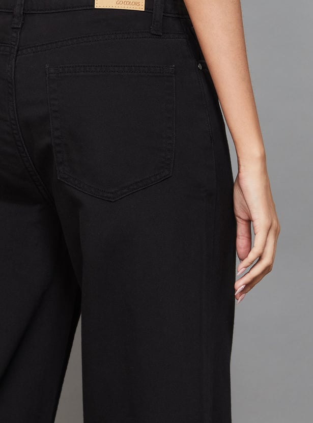 GO COLORS Solid Wide Leg Jeans