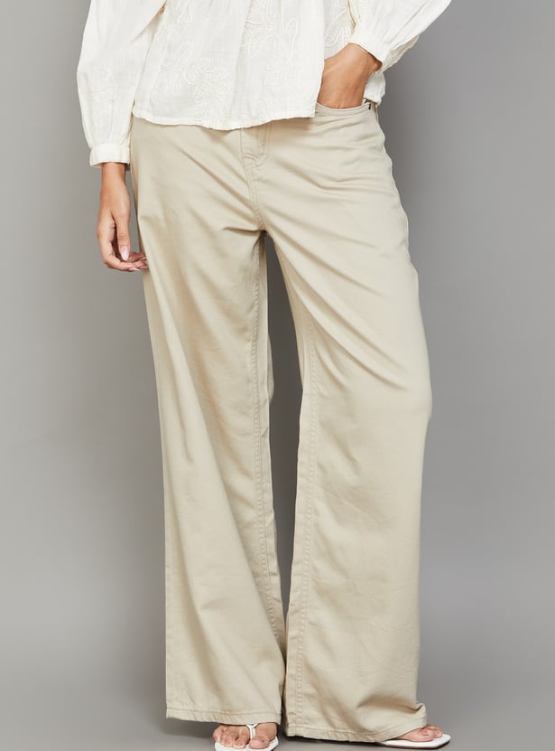 GO COLORS Solid Wide Leg Jeans
