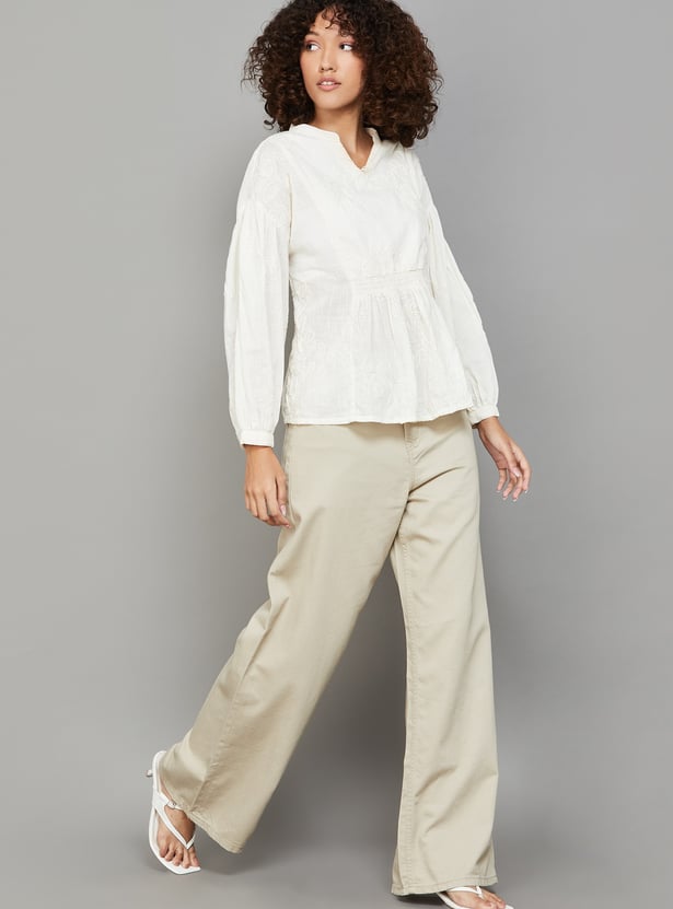GO COLORS Solid Wide Leg Jeans