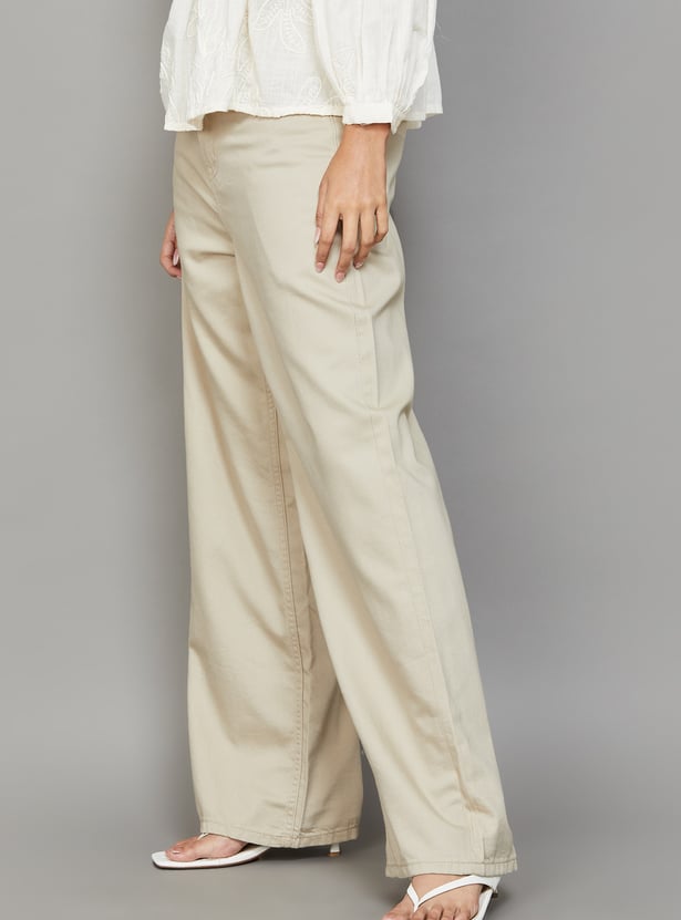 GO COLORS Solid Wide Leg Jeans
