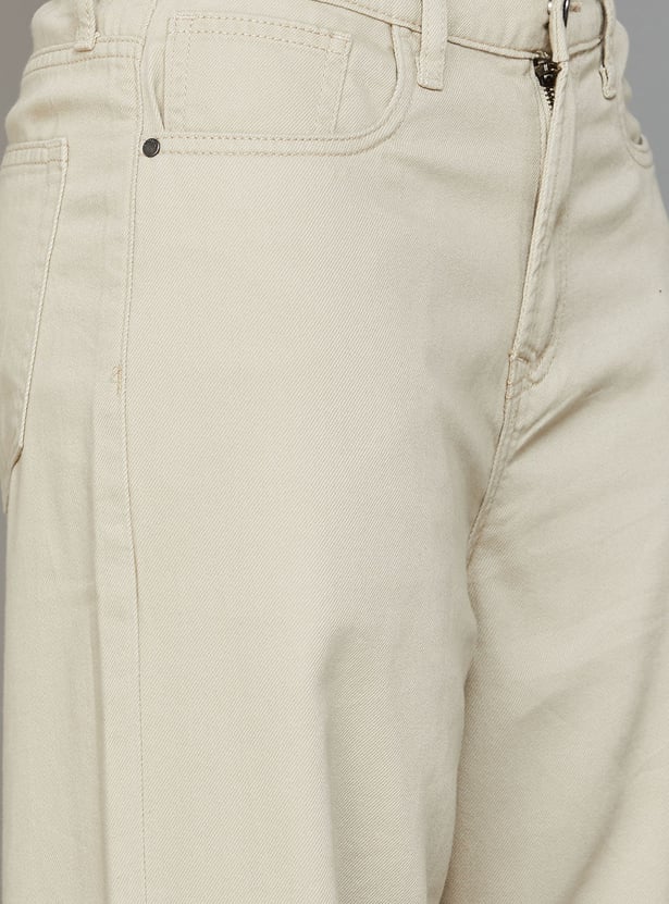 GO COLORS Solid Wide Leg Jeans