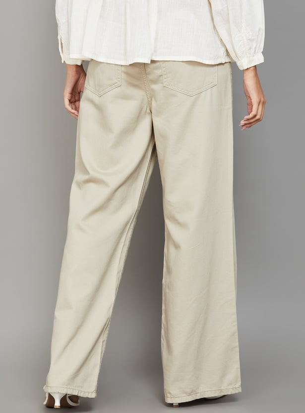 GO COLORS Solid Wide Leg Jeans