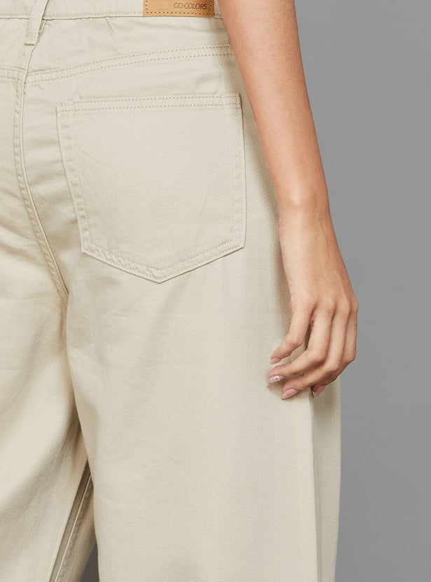 GO COLORS Solid Wide Leg Jeans