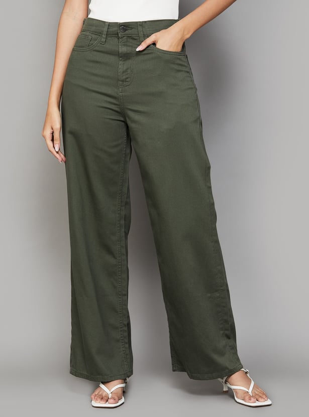 GO COLORS Solid Wide Leg Jeans