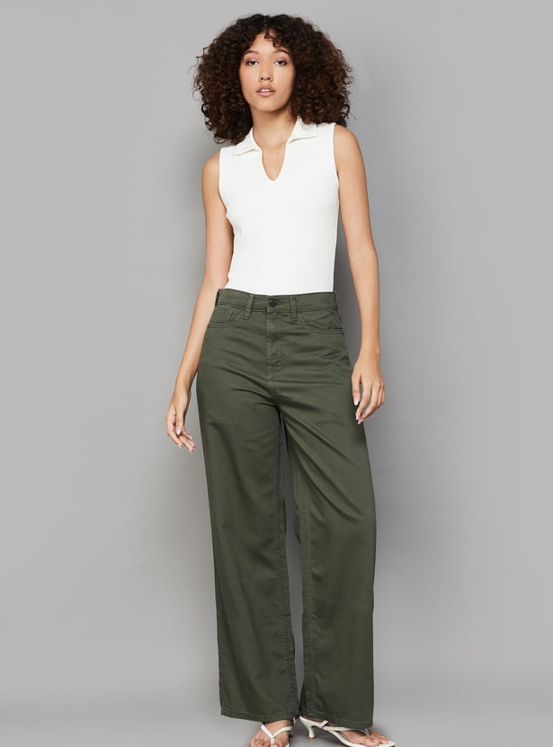 GO COLORS Solid Wide Leg Jeans