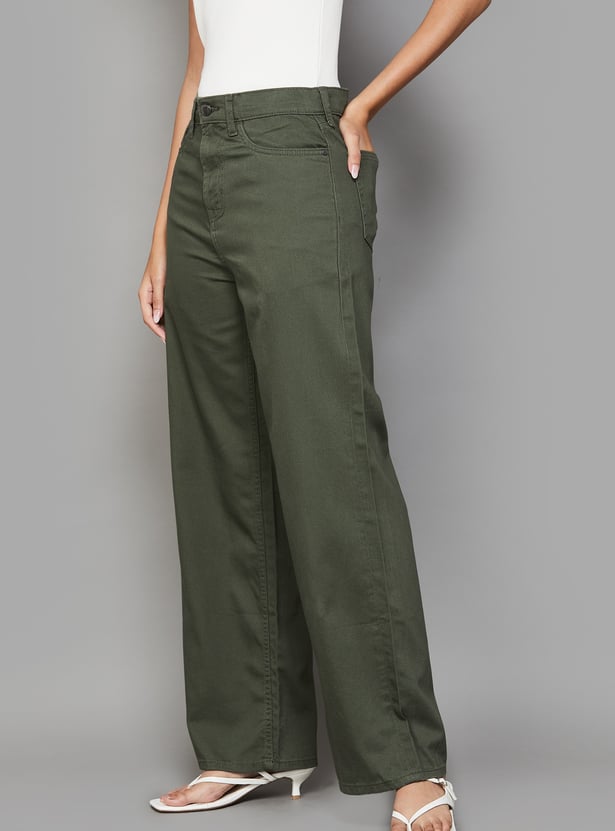 GO COLORS Solid Wide Leg Jeans