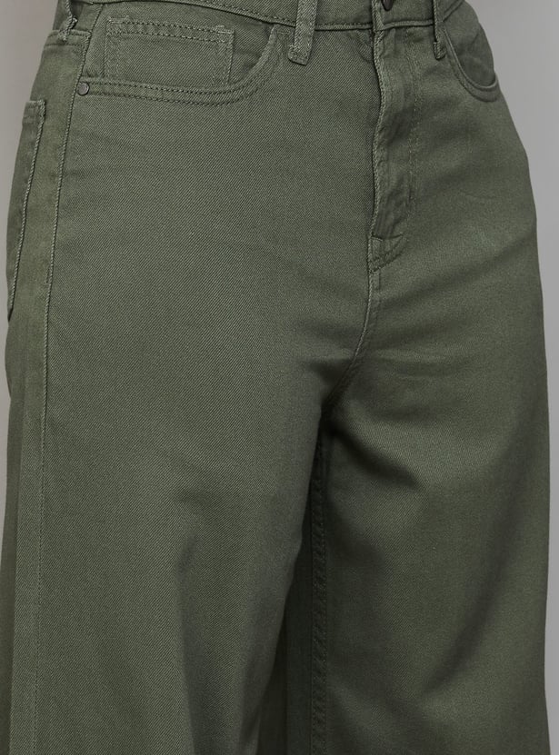 GO COLORS Solid Wide Leg Jeans