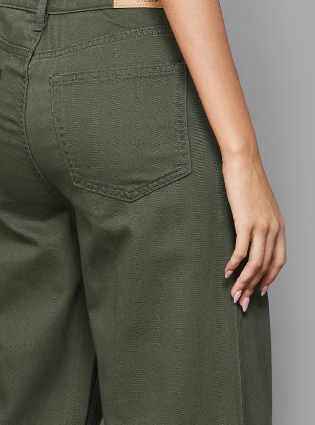 GO COLORS Solid Wide Leg Jeans