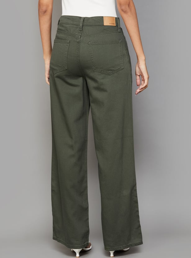 GO COLORS Solid Wide Leg Jeans