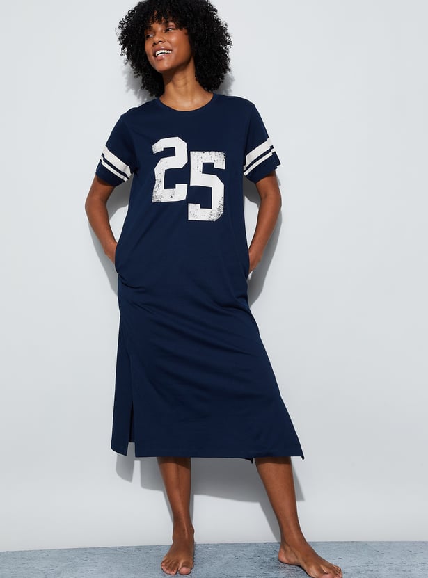GINGER Numeric Print Slitted Night Dress