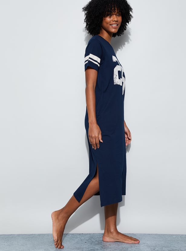 GINGER Numeric Print Slitted Night Dress