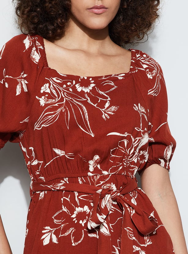 FAME FOREVER Floral Print Fit & Flare Dress with Belt