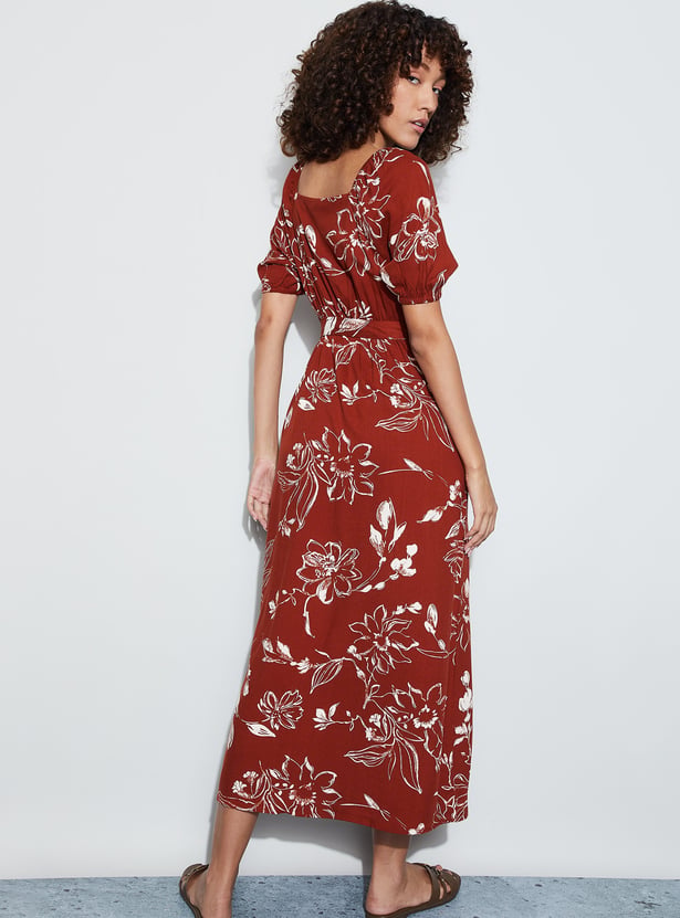 FAME FOREVER Floral Print Fit & Flare Dress with Belt