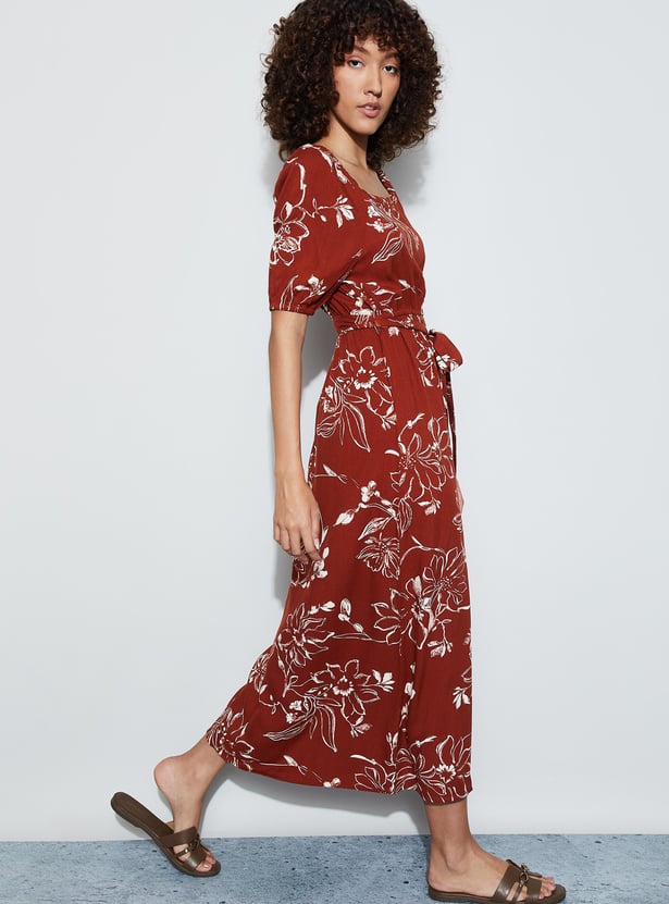 FAME FOREVER Floral Print Fit & Flare Dress with Belt